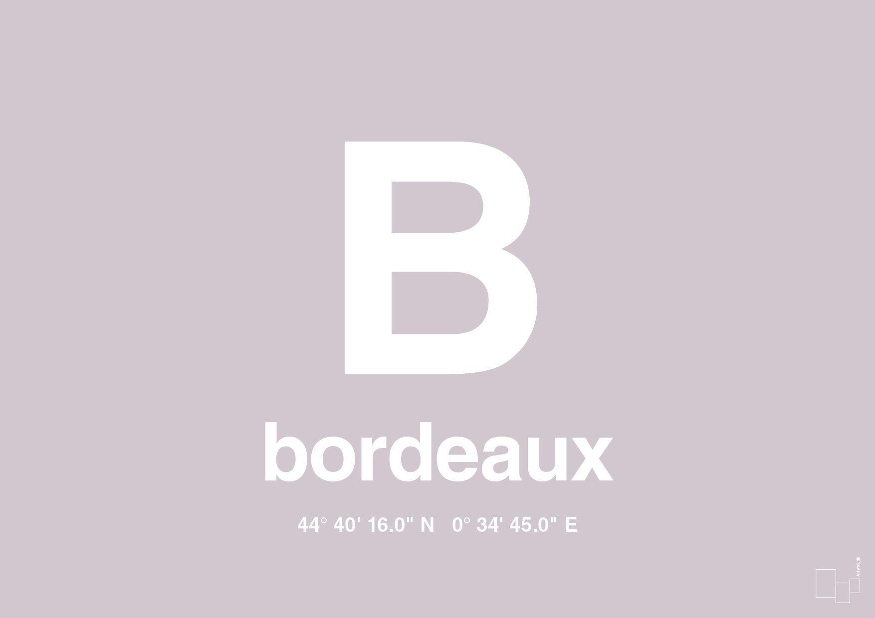 plakat: byplakat bordeaux med koordinater - dusty lilac-Byer-A1two3