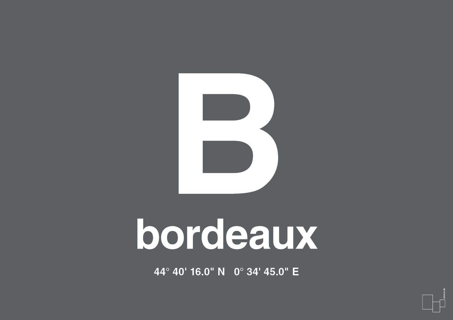 plakat: byplakat bordeaux med koordinater - graphic charcoal-Byer-A1two3