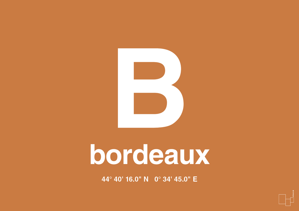 plakat: byplakat bordeaux med koordinater - rumba orange-Byer-A1two3