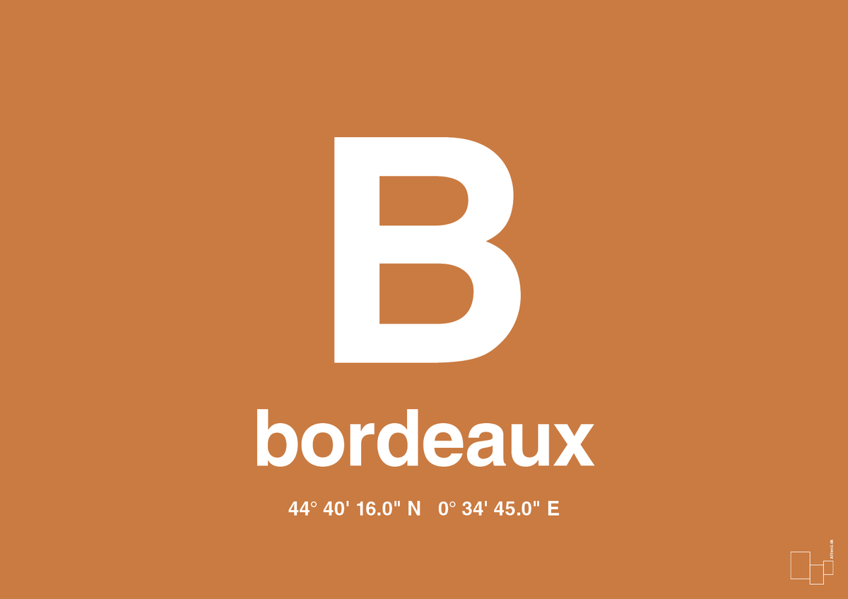 plakat: byplakat bordeaux med koordinater - rumba orange-Byer-A1two3