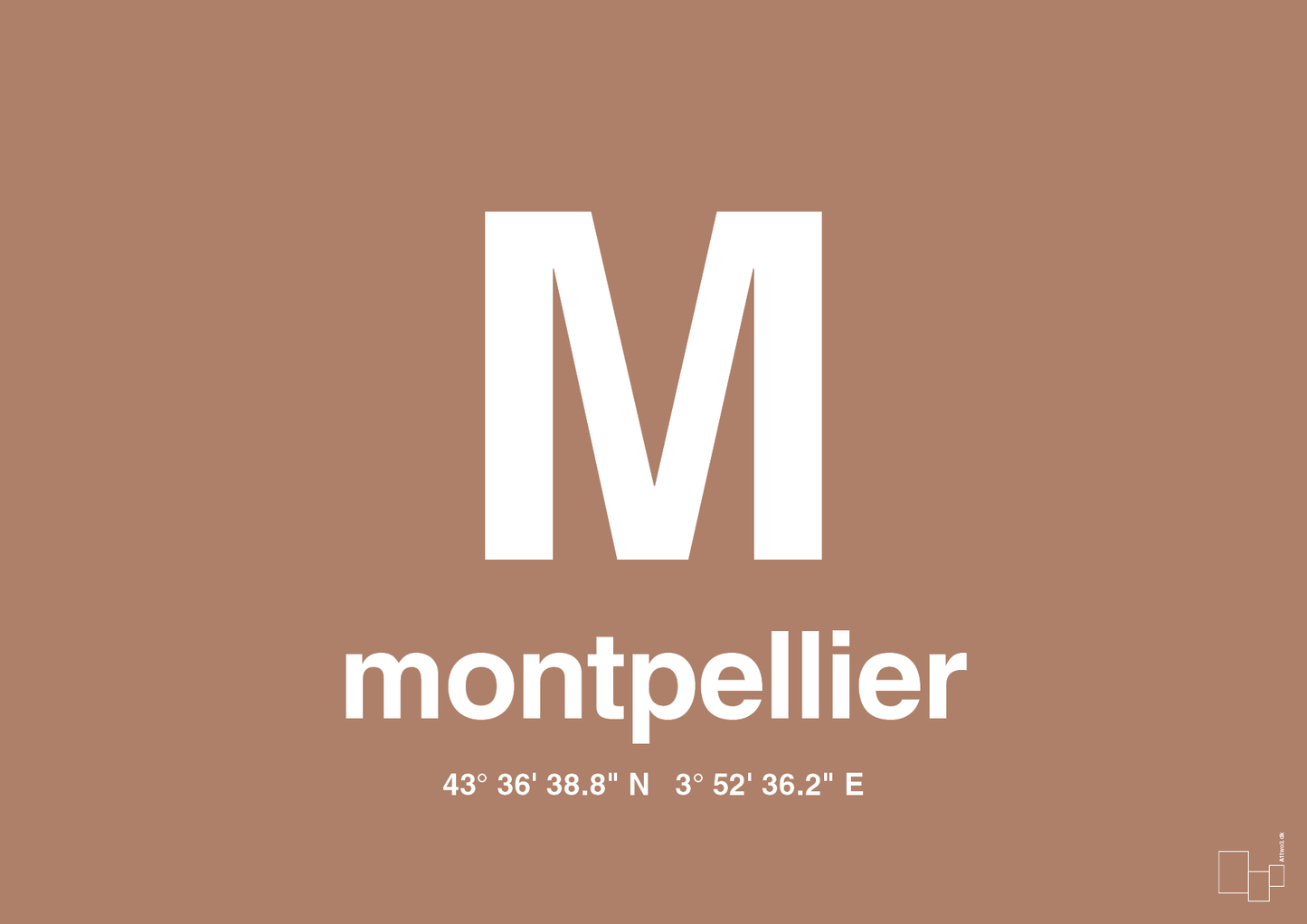 plakat: byplakat montpellier med koordinater - cider spice-Byer-A1two3