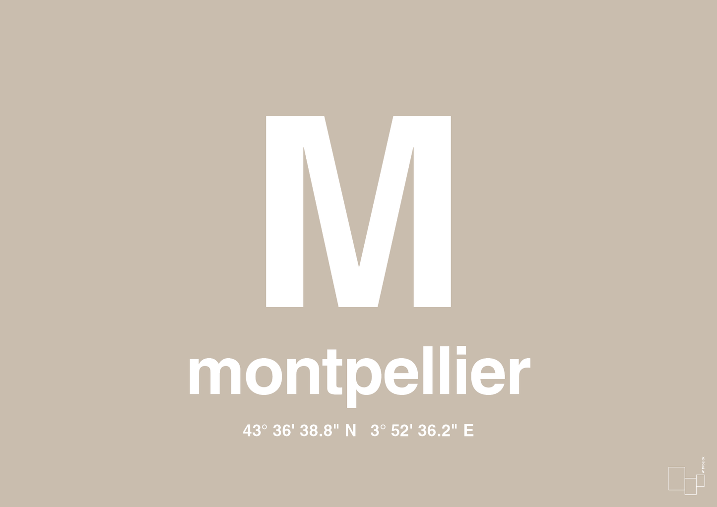 plakat: byplakat montpellier med koordinater - creamy mushroom-Byer-A1two3