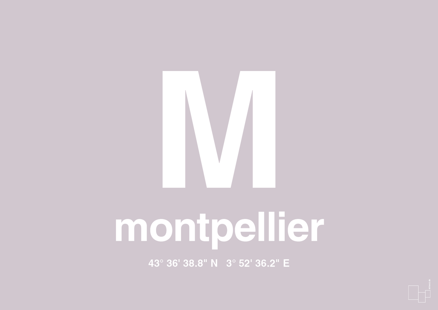 plakat: byplakat montpellier med koordinater - dusty lilac-Byer-A1two3
