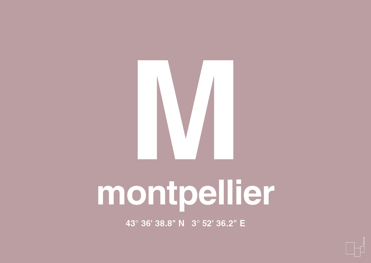 plakat: byplakat montpellier med koordinater - light rose-Byer-A1two3