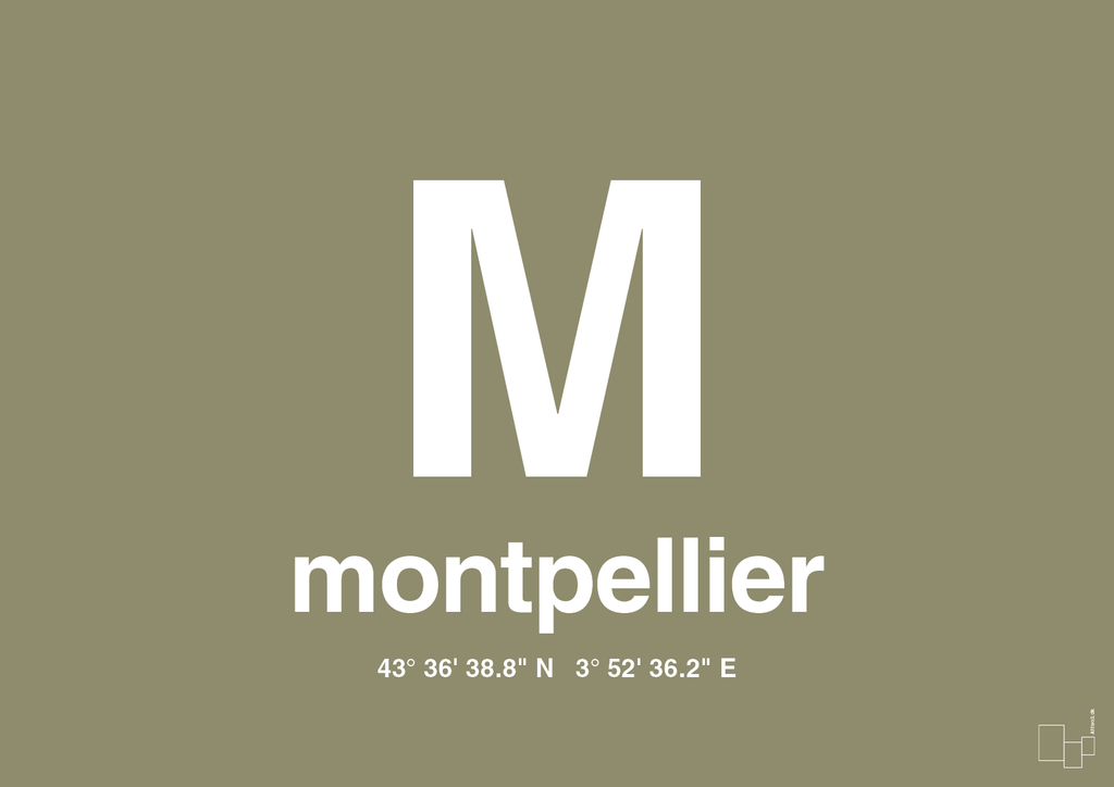 plakat: byplakat montpellier med koordinater - misty forrest-Byer-A1two3