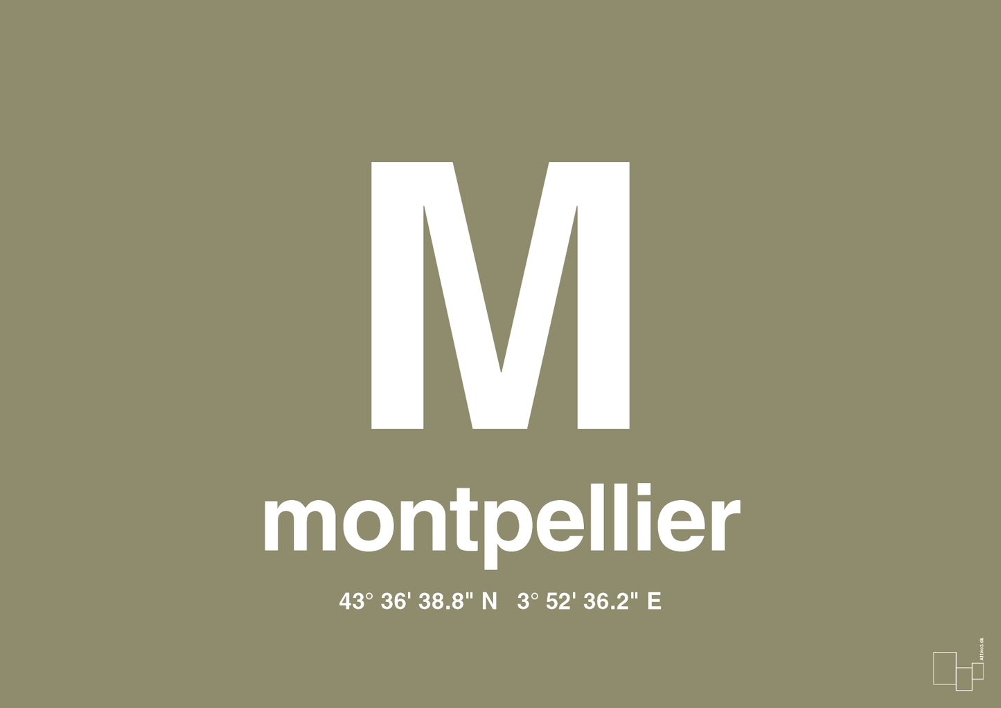 plakat: byplakat montpellier med koordinater - misty forrest-Byer-A1two3