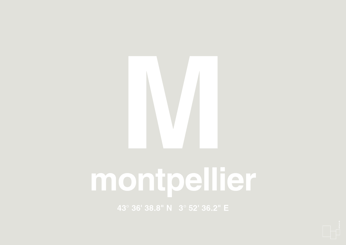 plakat: byplakat montpellier med koordinater - painters white-Byer-A1two3