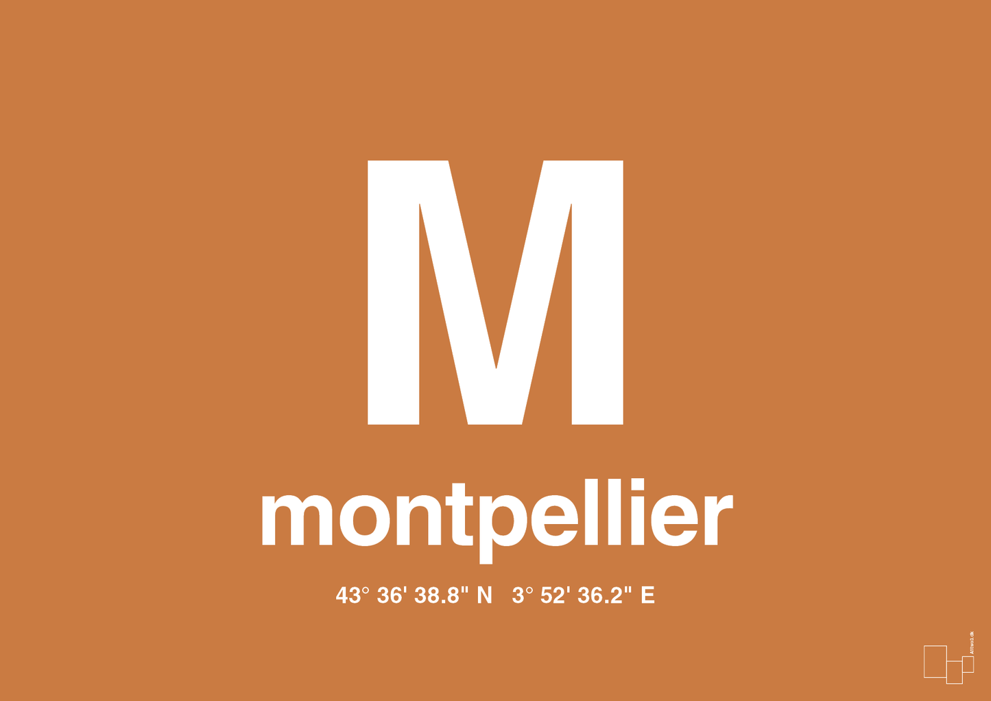 plakat: byplakat montpellier med koordinater - rumba orange-Byer-A1two3