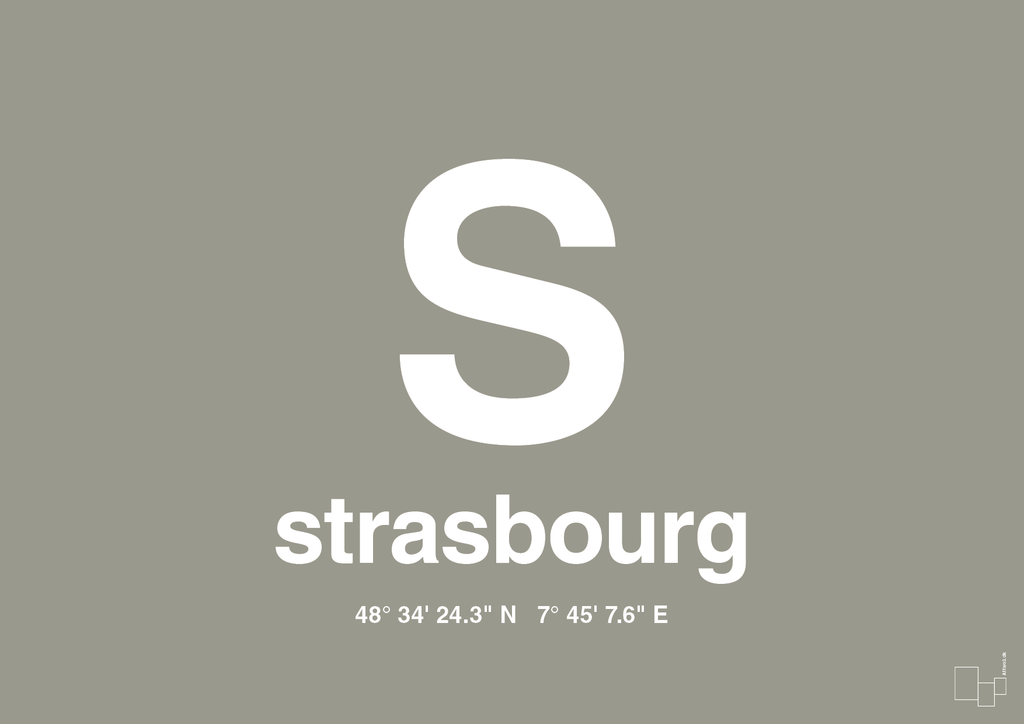 plakat: byplakat strasbourg med koordinater - battleship gray-Byer-A1two3