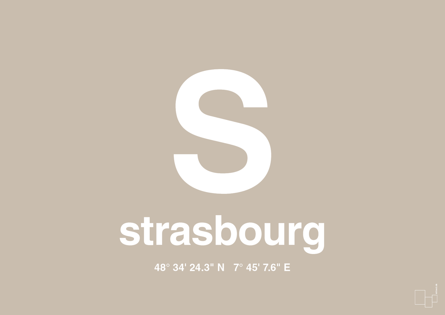 plakat: byplakat strasbourg med koordinater - creamy mushroom-Byer-A1two3