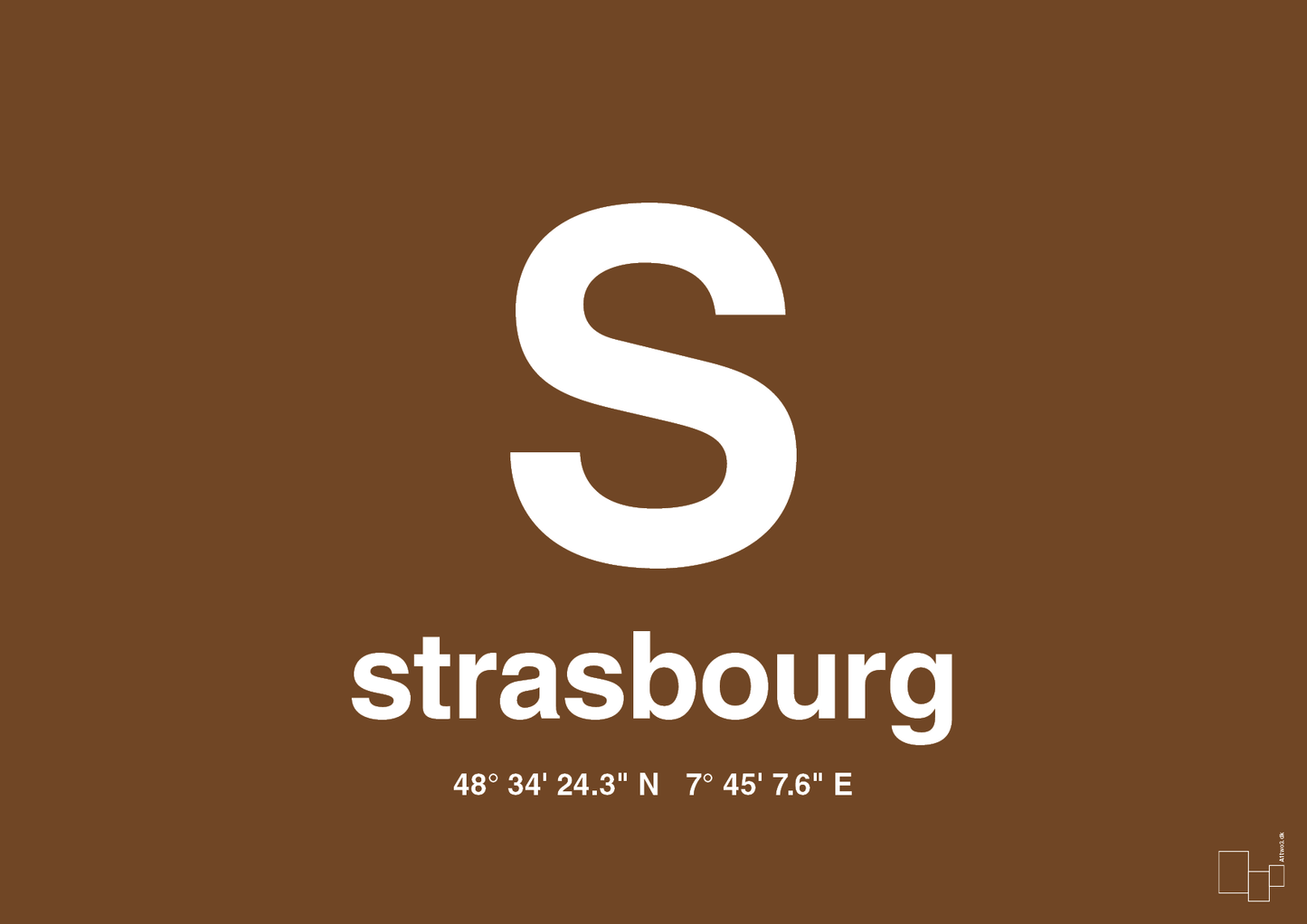 plakat: byplakat strasbourg med koordinater - dark brown-Byer-A1two3