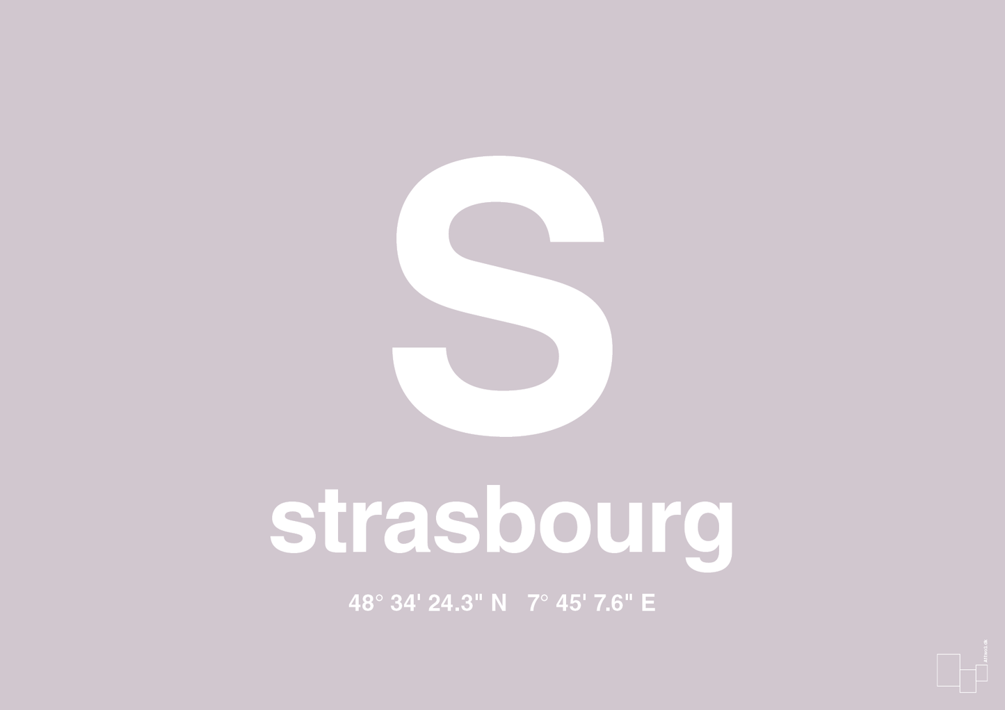 plakat: byplakat strasbourg med koordinater - dusty lilac-Byer-A1two3