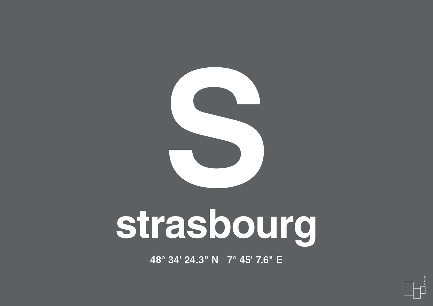 plakat: byplakat strasbourg med koordinater - graphic charcoal-Byer-A1two3