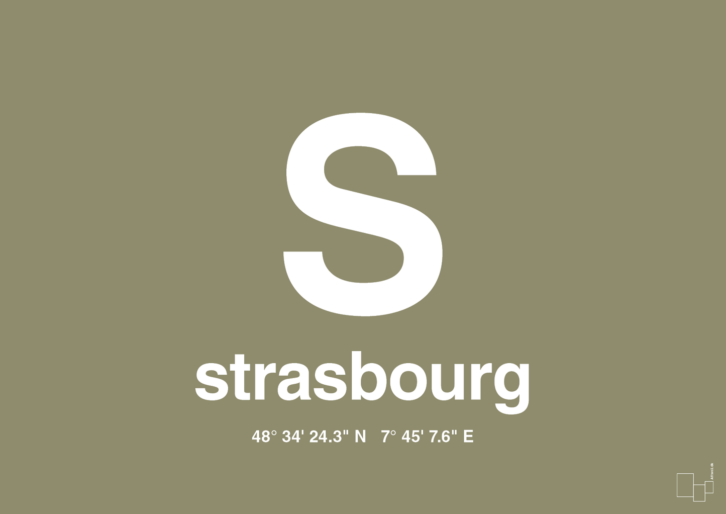 plakat: byplakat strasbourg med koordinater - misty forrest-Byer-A1two3