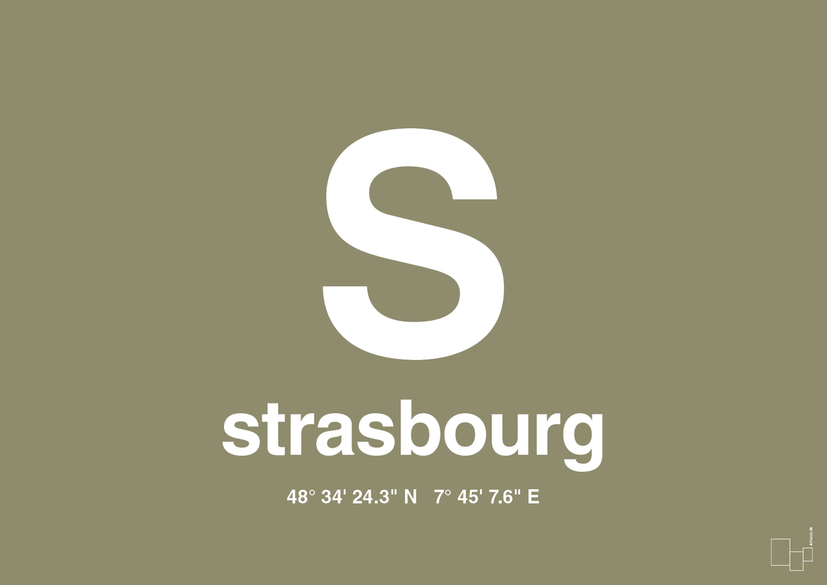 plakat: byplakat strasbourg med koordinater - misty forrest-Byer-A1two3