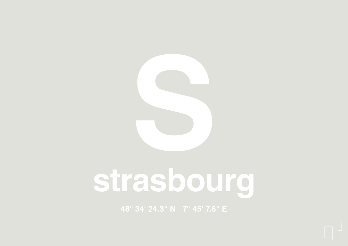 plakat: byplakat strasbourg med koordinater - painters white-Byer-A1two3