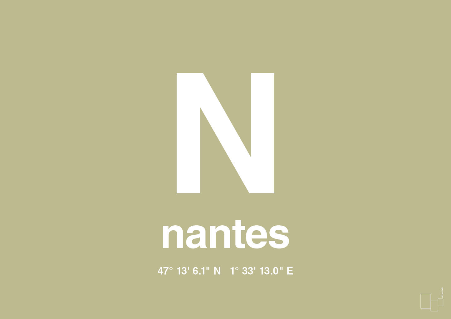plakat: byplakat nantes med koordinater - back to nature-Byer-A1two3