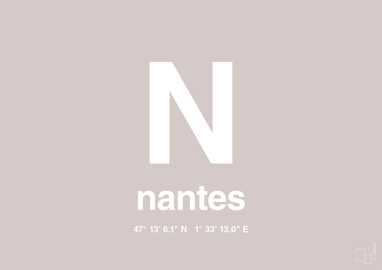 plakat: byplakat nantes med koordinater - broken beige-Byer-A1two3