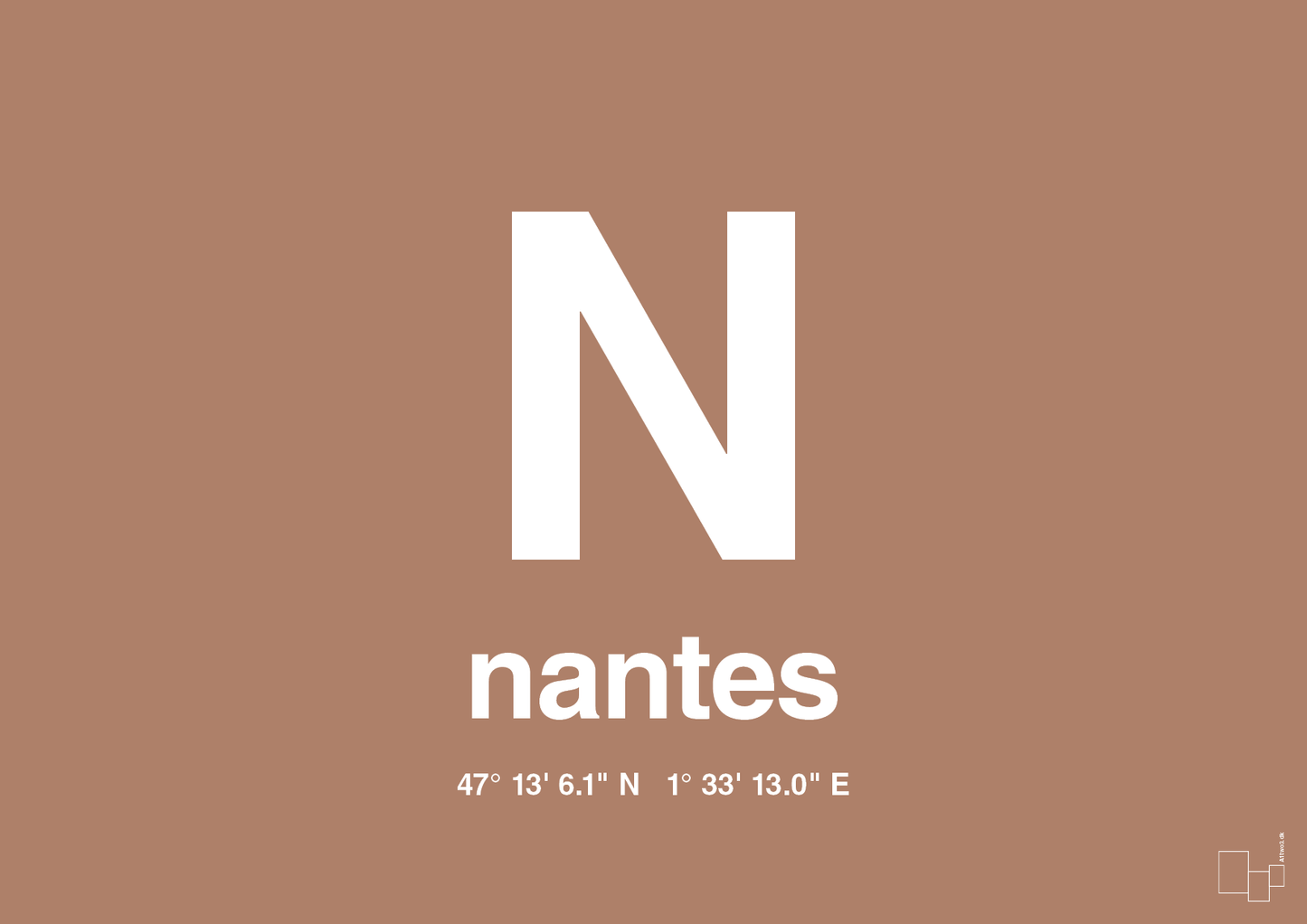 plakat: byplakat nantes med koordinater - cider spice-Byer-A1two3