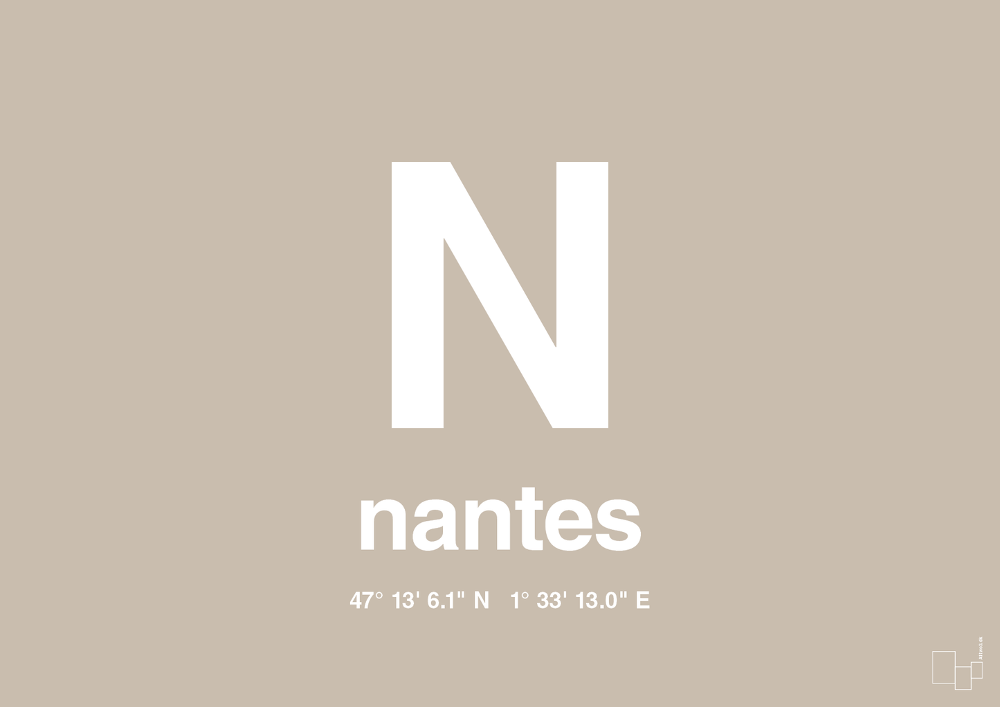 plakat: byplakat nantes med koordinater - creamy mushroom-Byer-A1two3