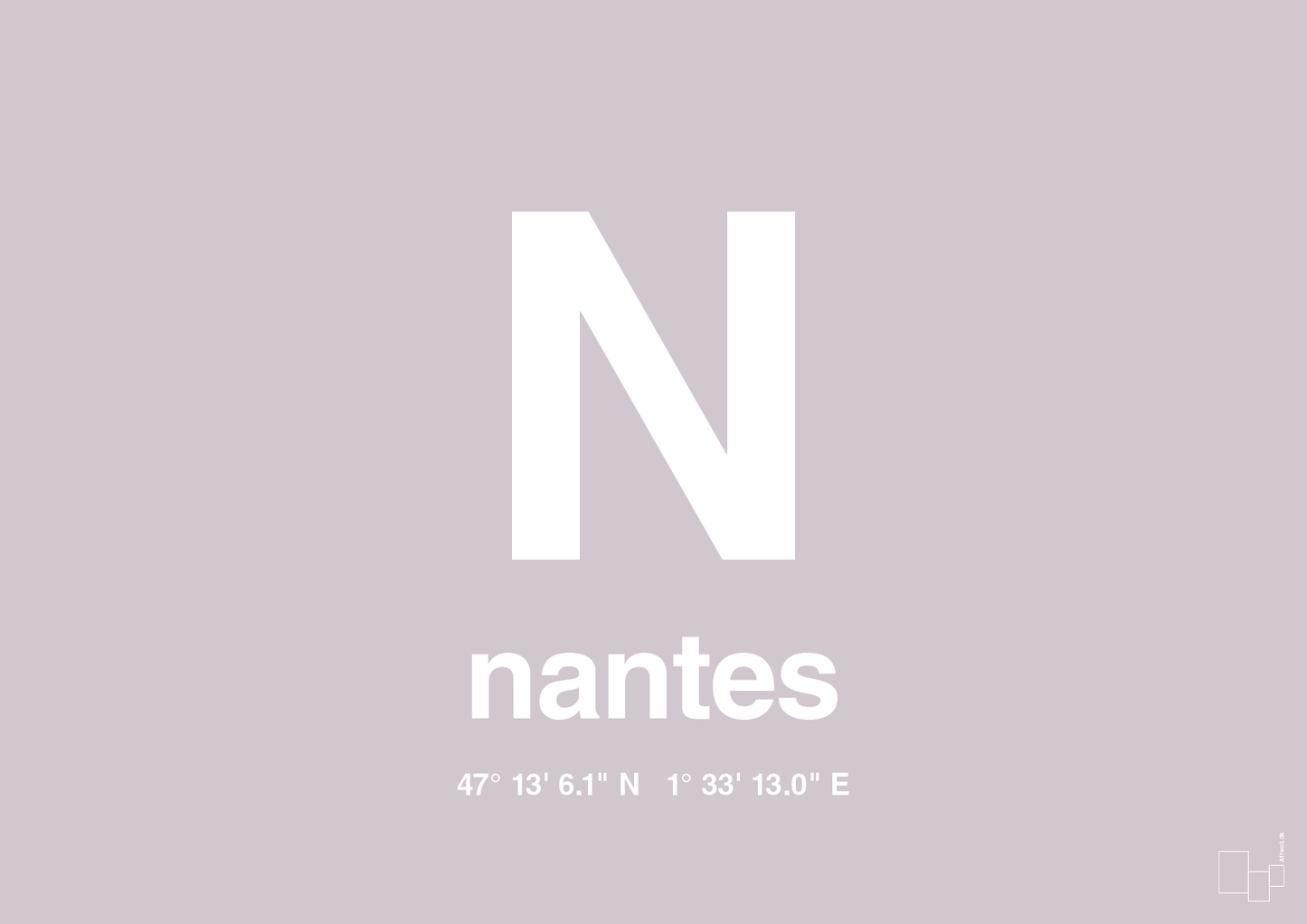 plakat: byplakat nantes med koordinater - dusty lilac-Byer-A1two3