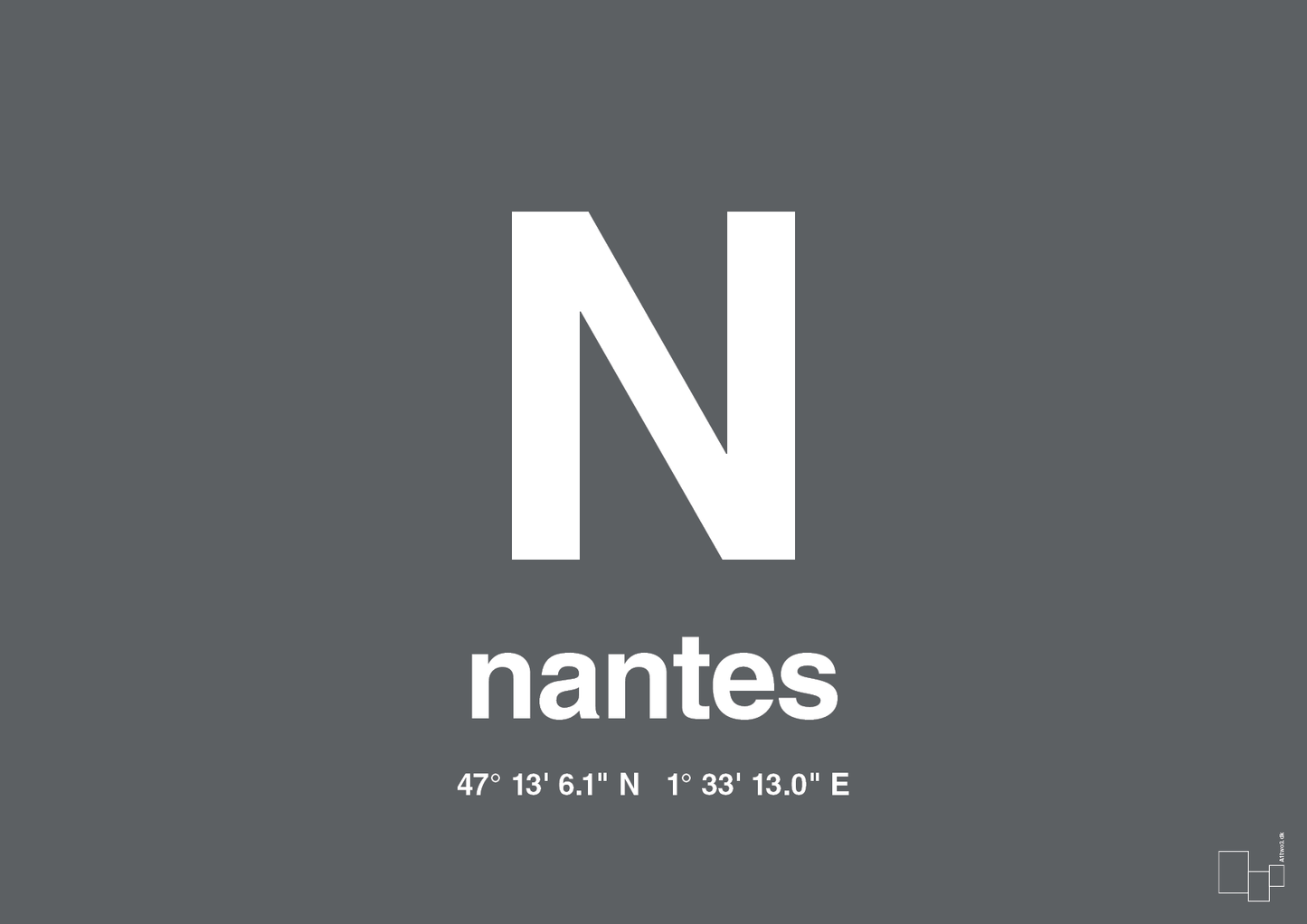plakat: byplakat nantes med koordinater - graphic charcoal-Byer-A1two3