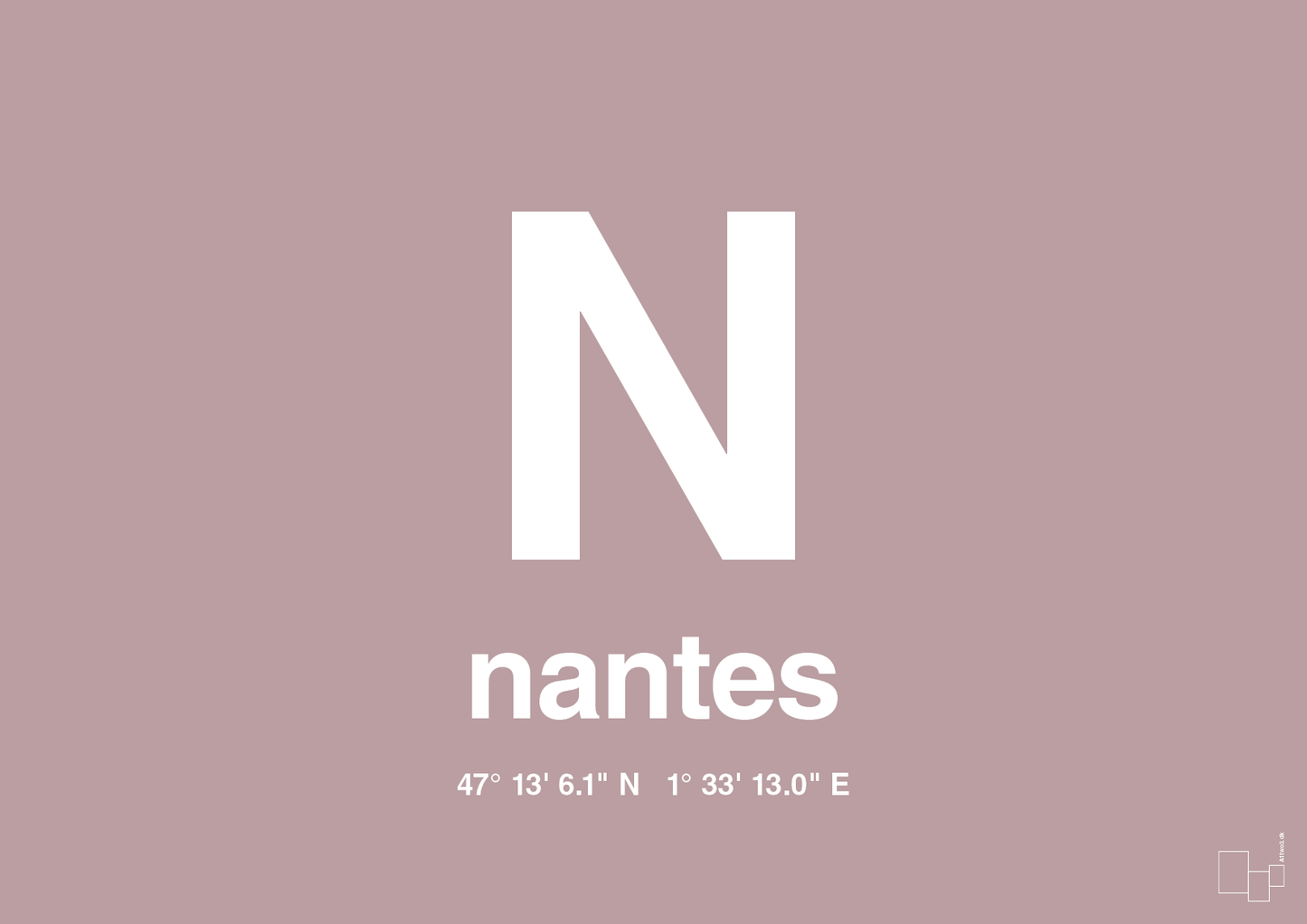 plakat: byplakat nantes med koordinater - light rose-Byer-A1two3