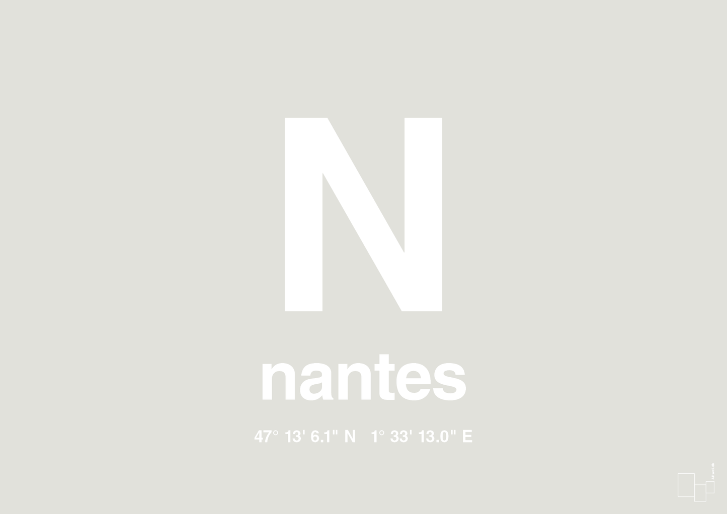 plakat: byplakat nantes med koordinater - painters white-Byer-A1two3