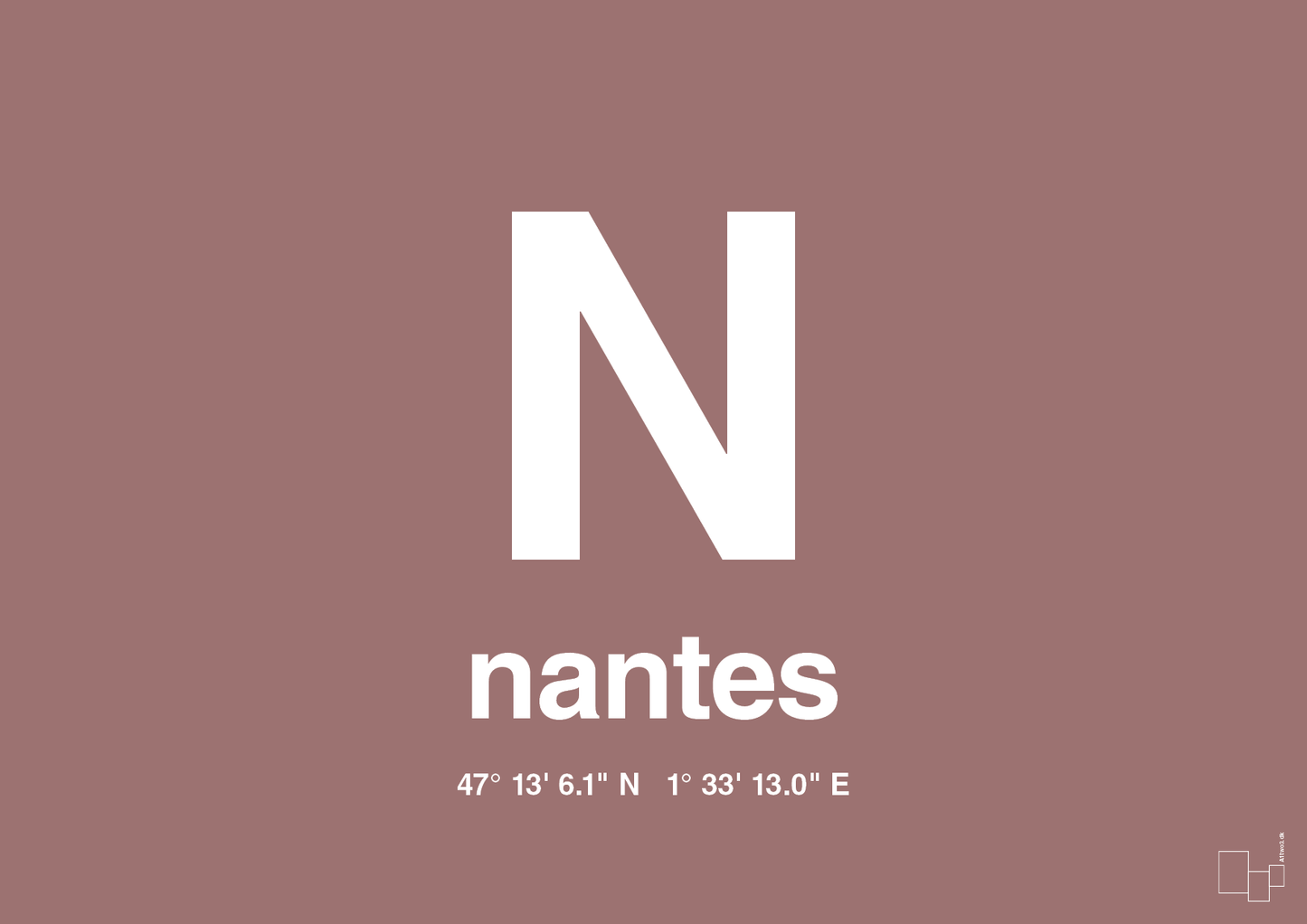 plakat: byplakat nantes med koordinater - plum-Byer-A1two3