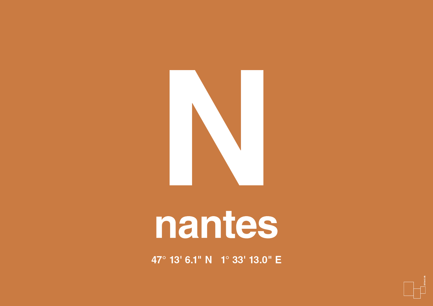 plakat: byplakat nantes med koordinater - rumba orange-Byer-A1two3