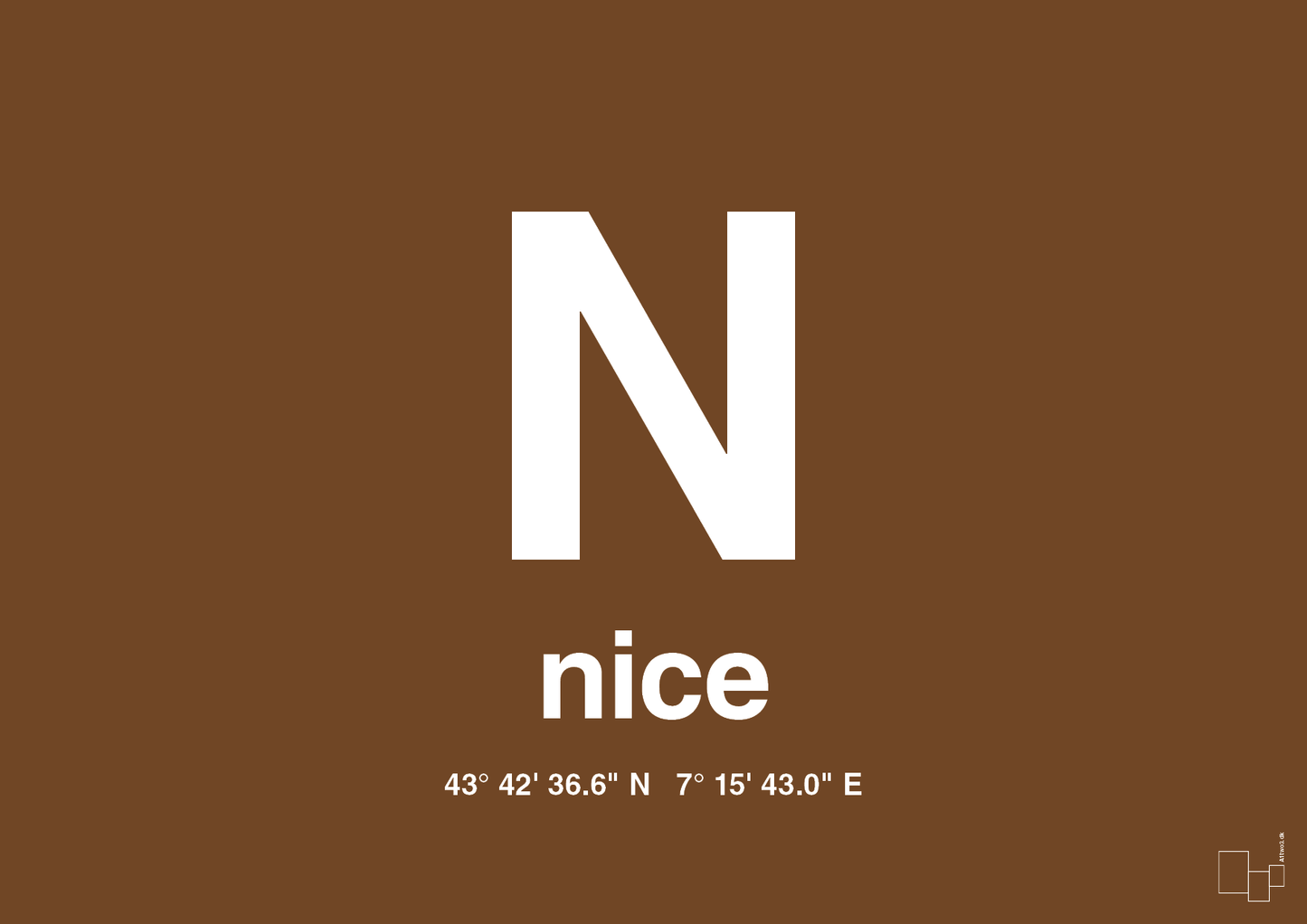 plakat: byplakat nice med koordinater - dark brown-Byer-A1two3