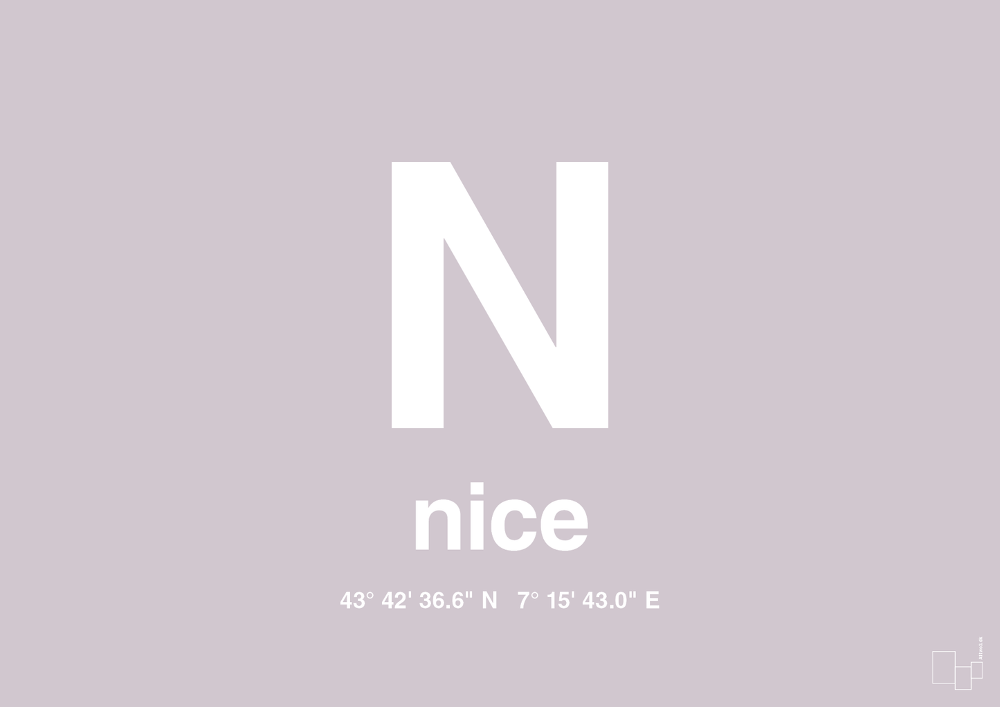 plakat: byplakat nice med koordinater - dusty lilac-Byer-A1two3