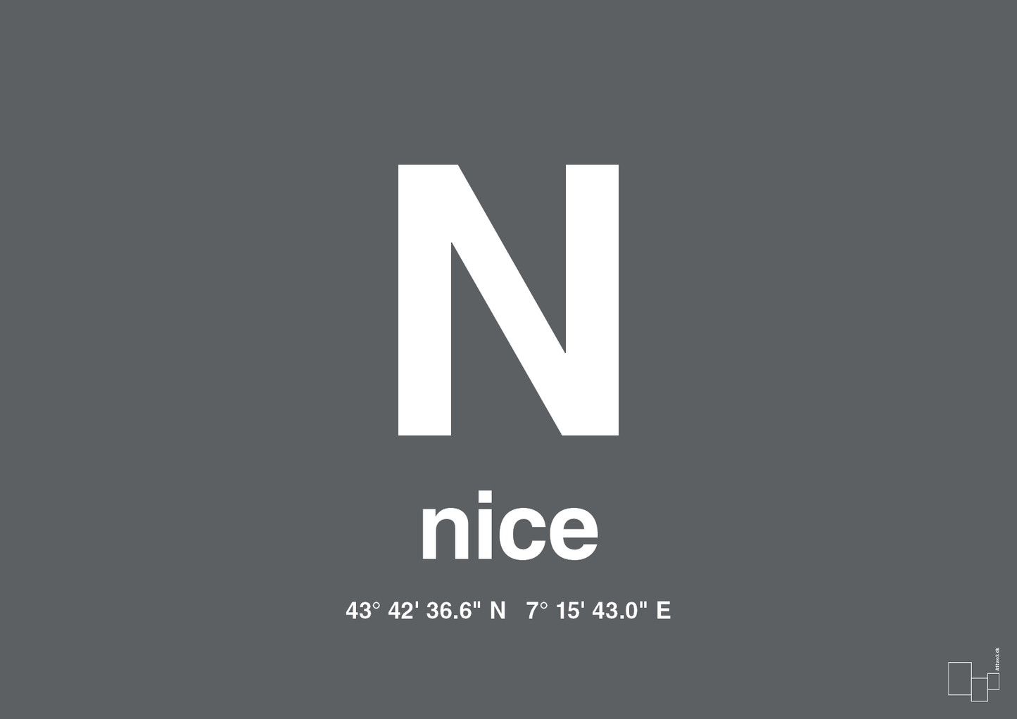 plakat: byplakat nice med koordinater - graphic charcoal-Byer-A1two3