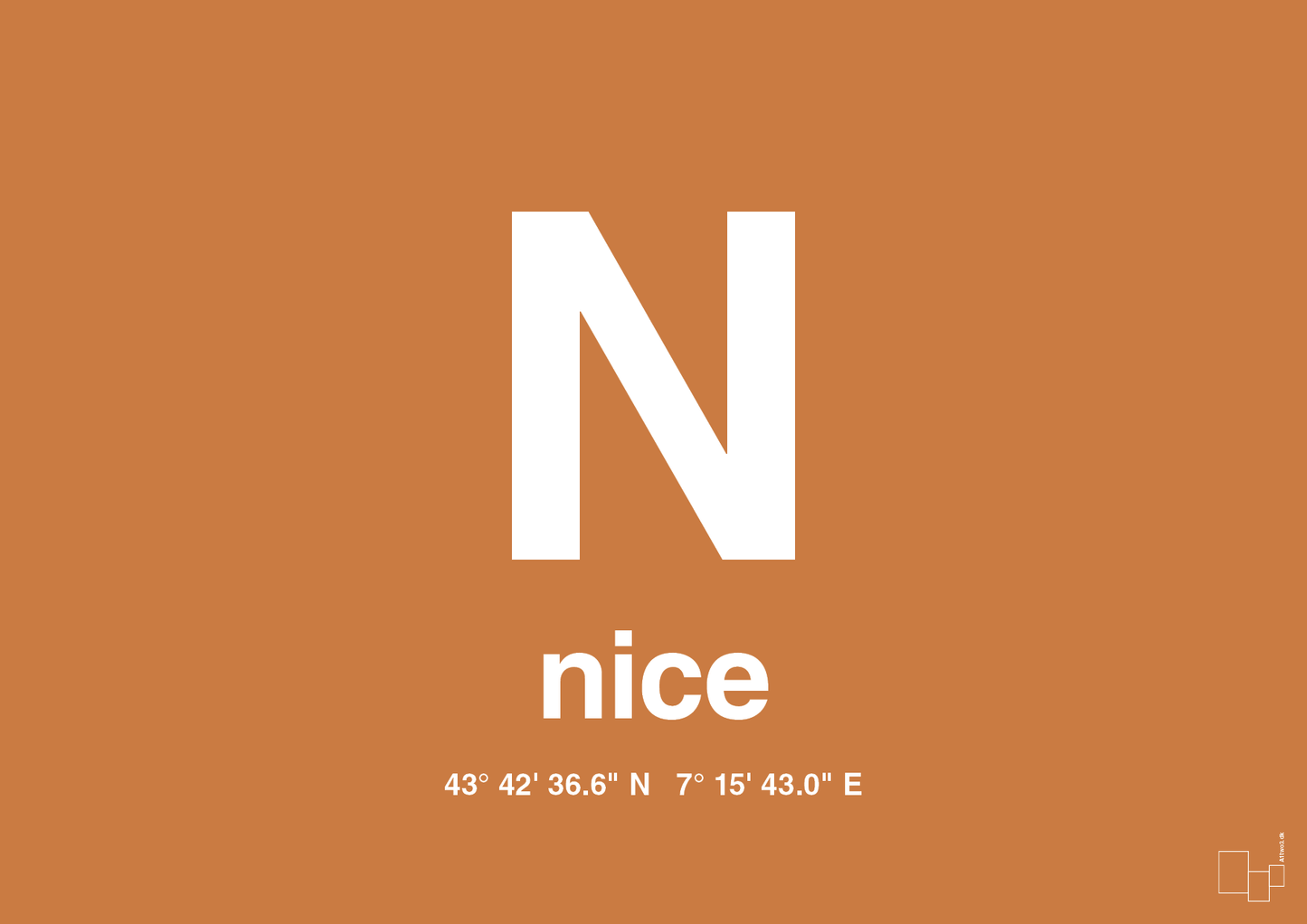 plakat: byplakat nice med koordinater - rumba orange-Byer-A1two3