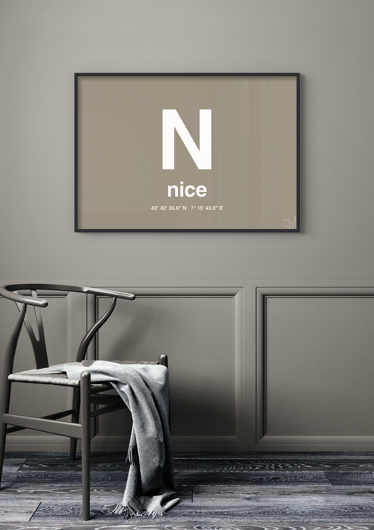plakat: byplakat nice med koordinater - graphic charcoal-Byer-A1two3