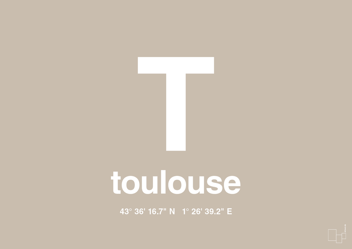 plakat: byplakat toulouse med koordinater - creamy mushroom-Byer-A1two3