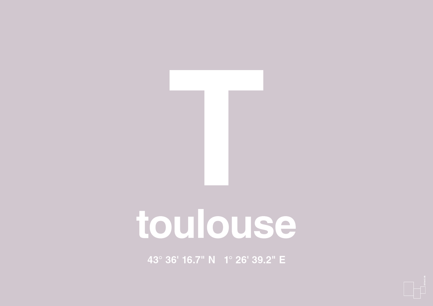 plakat: byplakat toulouse med koordinater - dusty lilac-Byer-A1two3