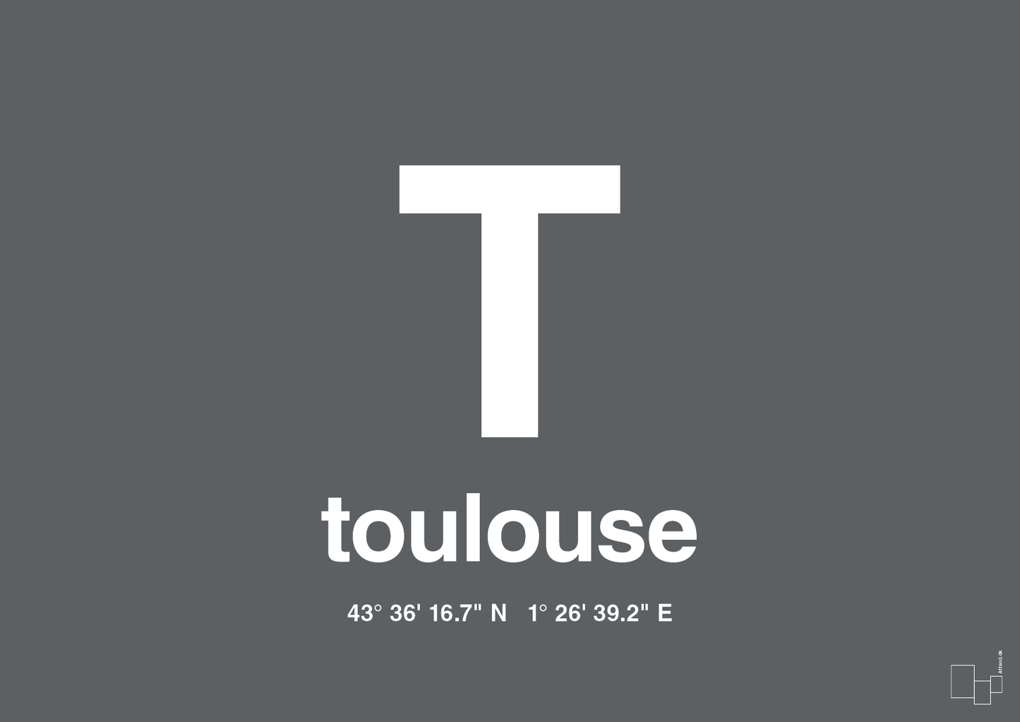 plakat: byplakat toulouse med koordinater - graphic charcoal-Byer-A1two3