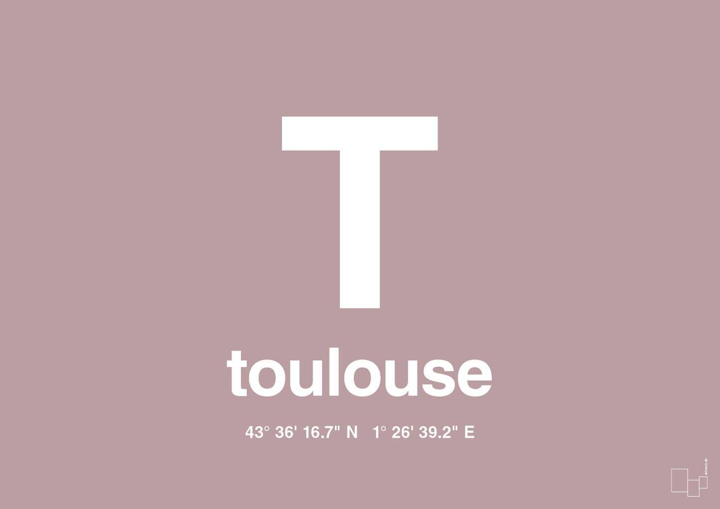 plakat: byplakat toulouse med koordinater - light rose-Byer-A1two3