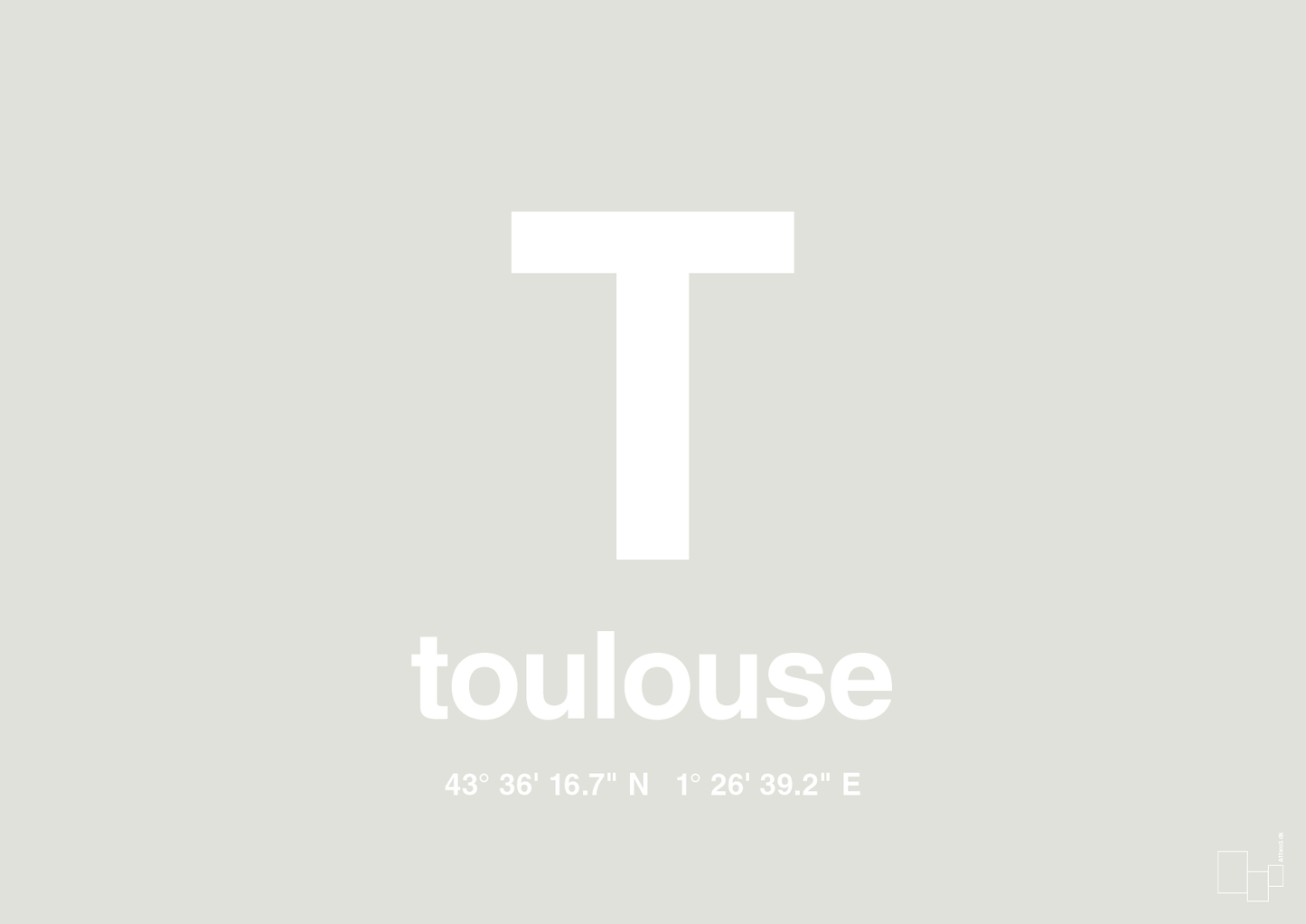 plakat: byplakat toulouse med koordinater - painters white-Byer-A1two3