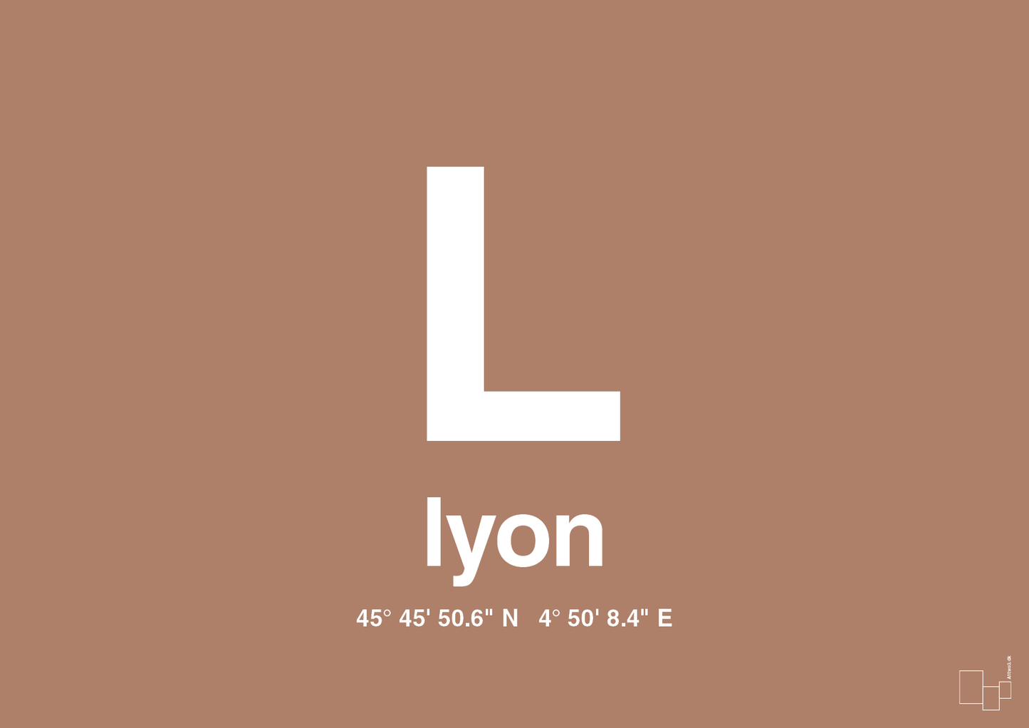 plakat: byplakat lyon med koordinater - cider spice-Byer-A1two3