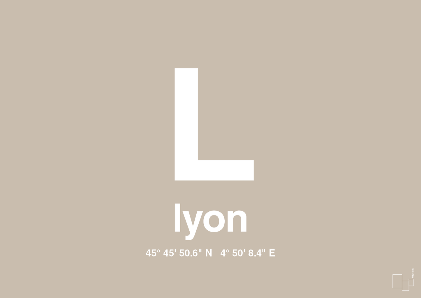 plakat: byplakat lyon med koordinater - creamy mushroom-Byer-A1two3