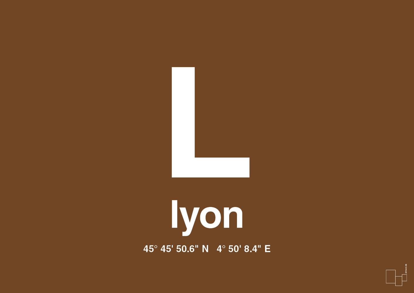 plakat: byplakat lyon med koordinater - dark brown-Byer-A1two3