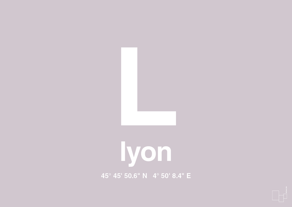 plakat: byplakat lyon med koordinater - dusty lilac-Byer-A1two3