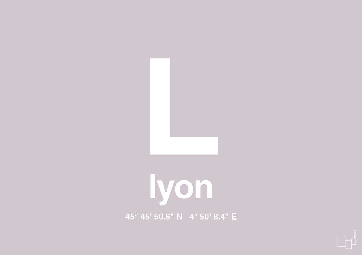 plakat: byplakat lyon med koordinater - dusty lilac-Byer-A1two3