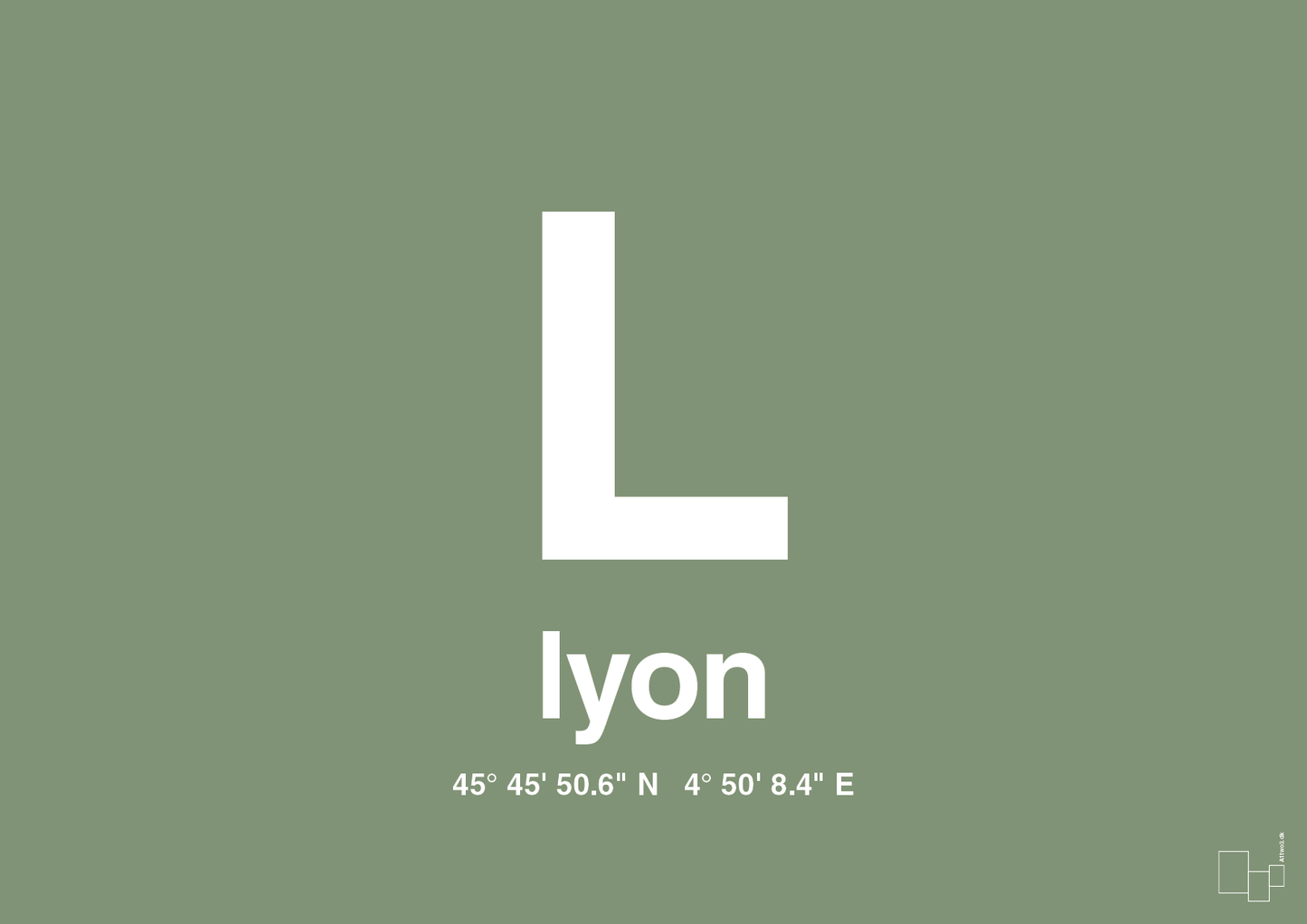 plakat: byplakat lyon med koordinater - jade-Byer-A1two3