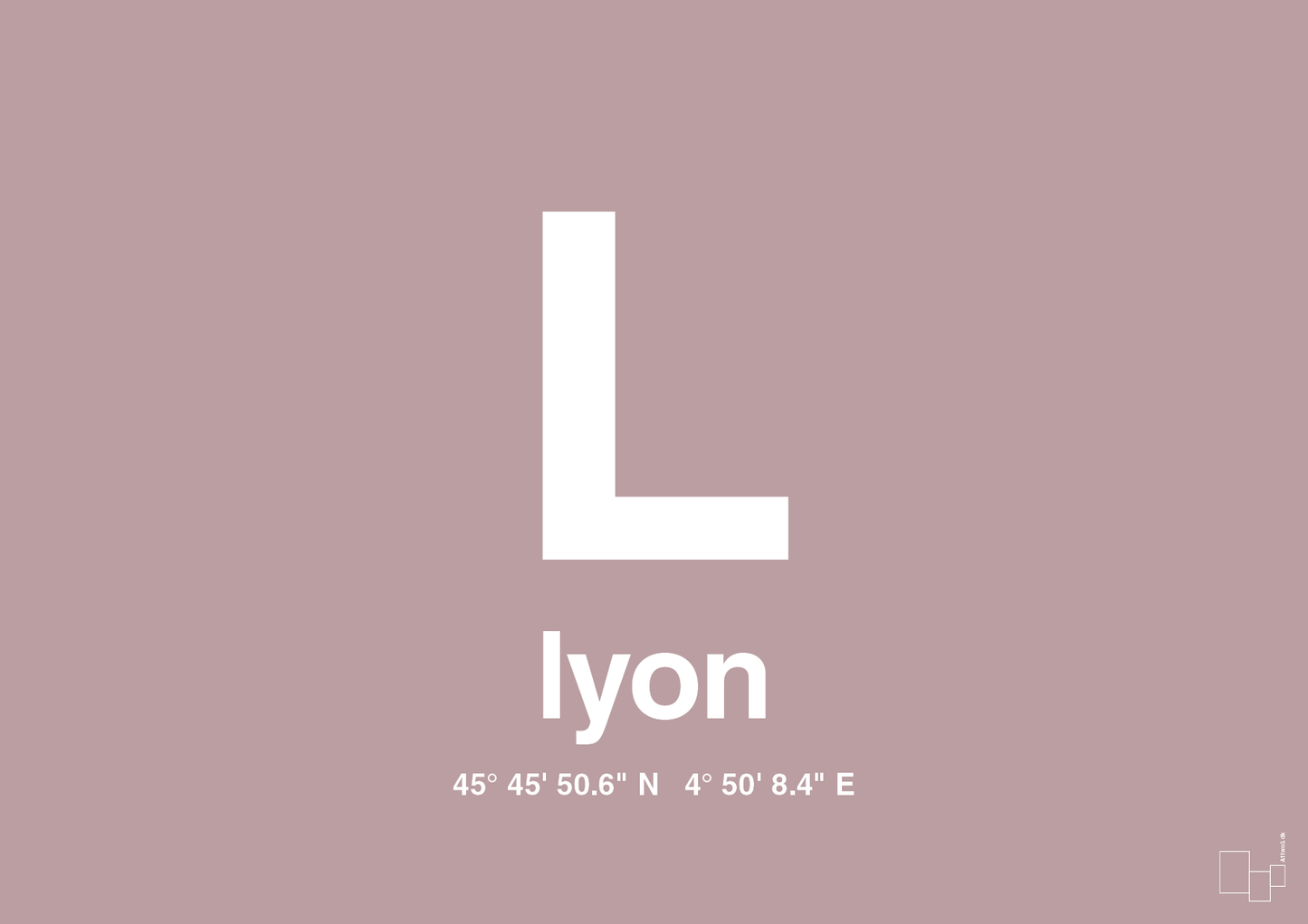 plakat: byplakat lyon med koordinater - light rose-Byer-A1two3