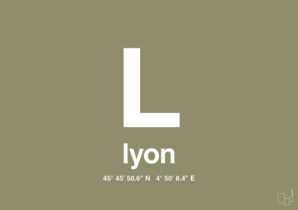 plakat: byplakat lyon med koordinater - misty forrest-Byer-A1two3