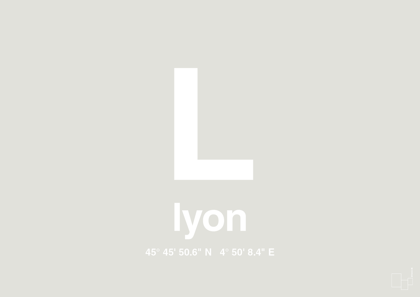 plakat: byplakat lyon med koordinater - painters white-Byer-A1two3
