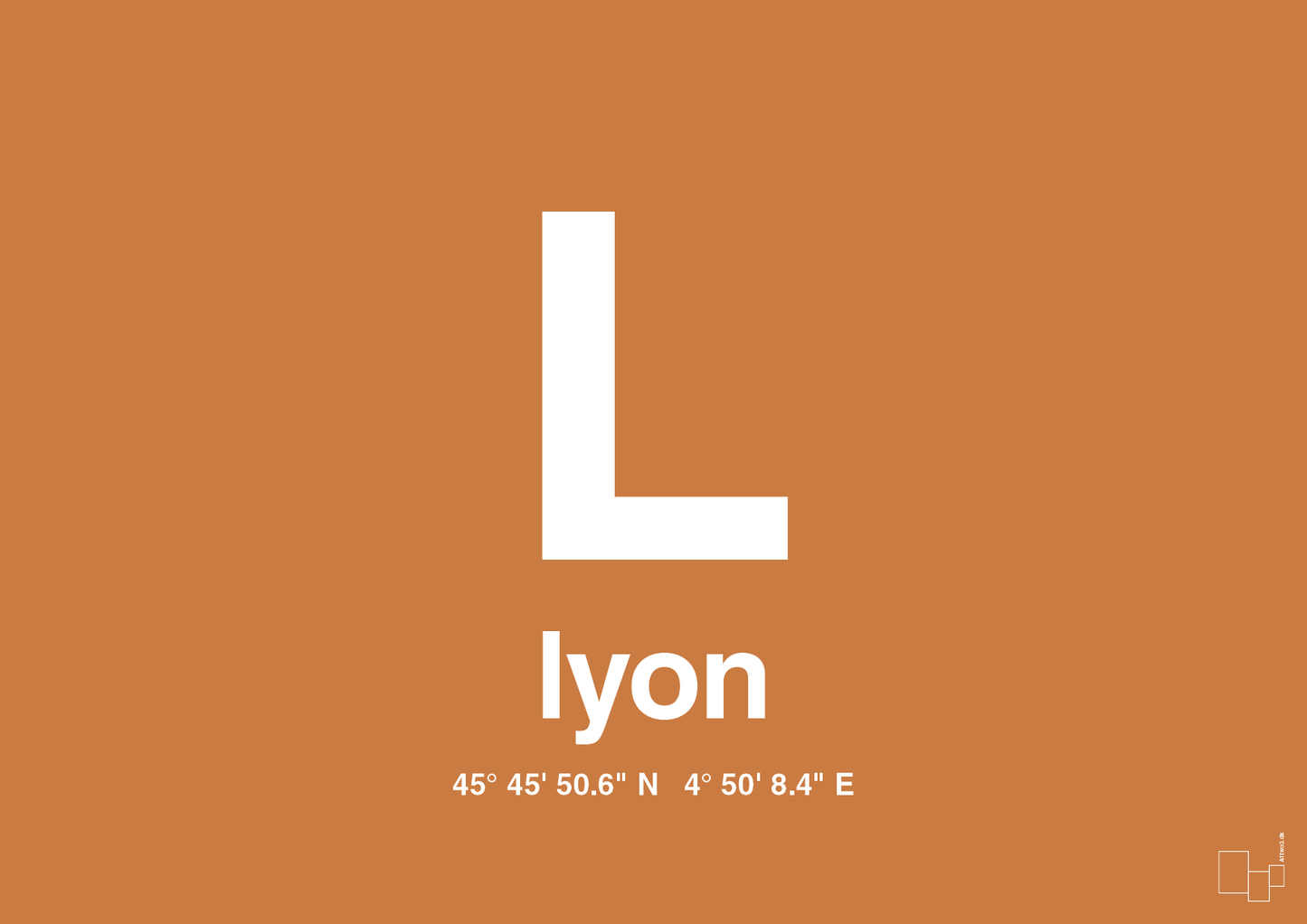 plakat: byplakat lyon med koordinater - rumba orange-Byer-A1two3